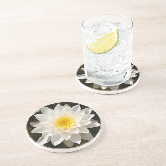 Dessous De Verre En Grès Lotus Nénuphar Blanc Flottant (Côté)