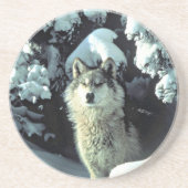 Dessous De Verre En Grès Loup dans une scène de forêt hivernale (Devant)