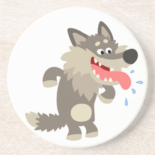Dessous De Verre En Grès Loup de dessin animé mignon affamé (Devant)