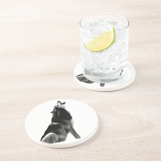 Dessous De Verre En Grès Loup de Howling blanc noir (Côté)