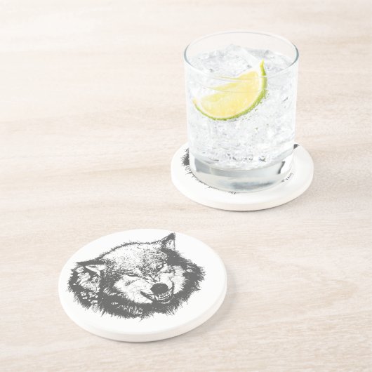 Dessous De Verre En Grès Loup en colère en noir (Côté)