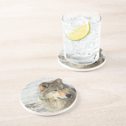 Dessous De Verre En Grès Loup gris (Côté)