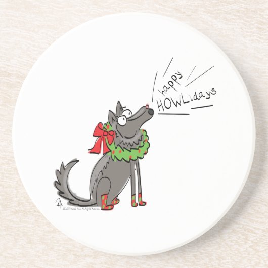 Dessous De Verre En Grès Loup Noël Funny Mignonnes Enfants (Devant)
