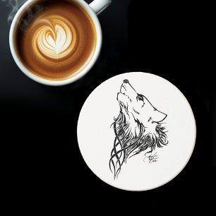 Dessous De Verre En Grès Loup noir de la tribu Howl