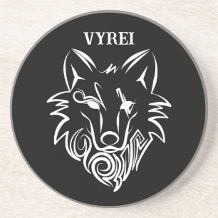 Dessous De Verre En Grès Loup tribal noir et blanc