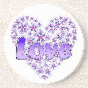 Dessous De Verre En Grès Love Daisy Heart Purple