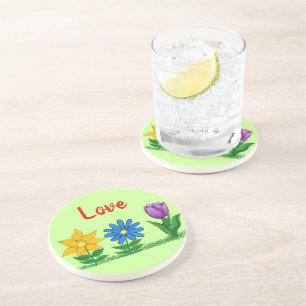 Dessous De Verre En Grès Love Flowers Drink Coasters