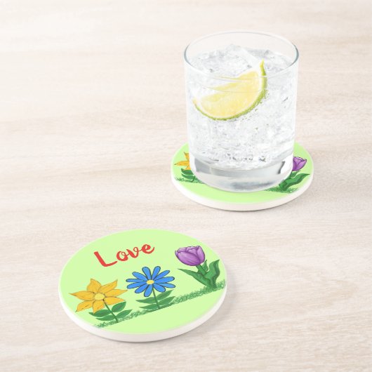 Dessous De Verre En Grès Love Flowers Drink Coasters (Côté)