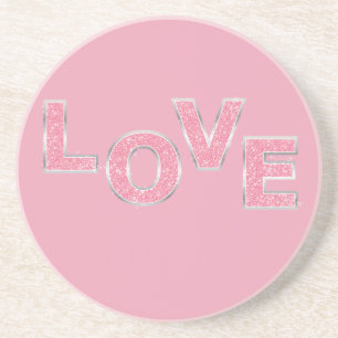 Dessous De Verre En Grès Love Pink Silver Parties scintillant