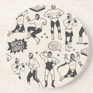 Dessous De Verre En Grès Lucha Libre : motif de lutteurs mexicains