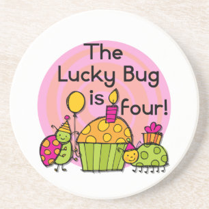 Dessous De Verre En Grès Lucky Bug Cupcake 4th Birthday T-shirts et cadeaux