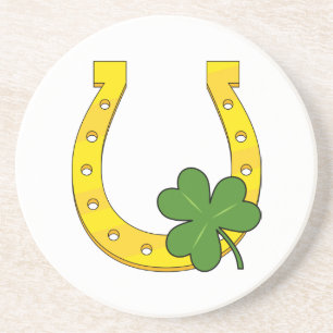 Dessous De Verre En Grès Lucky Golden Horseshoe avec Shamrock en blanc