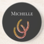 Dessous De Verre En Grès Lucky Horseshoe Rustic Black Custom (Devant)