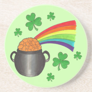 Dessous De Verre En Grès Lucky Pot of Gold Shamrock St. Patrick's Day Green