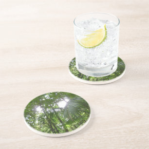 Dessous De Verre En Grès Lumière du soleil à travers la canopée de la forêt