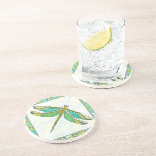 Dessous De Verre En Grès Lumineuse libellule Pastel par Vanna Lam (Côté)