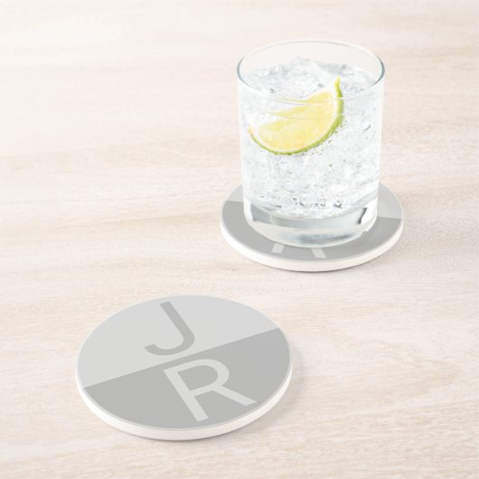 Dessous De Verre En Grès Lumineuses Gris & Gris Initiales modernes Monogram (Côté)