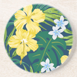 Dessous De Verre En Grès Luna Hibiscus Garden Hawaiian - Jaune et Marine