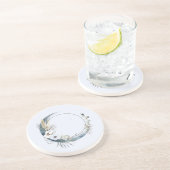 Dessous De Verre En Grès Lune de croissant bleu avec fleurs blanches (Côté)