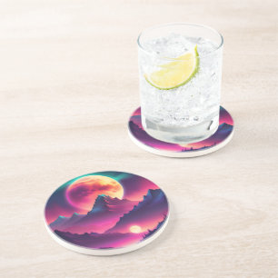 Dessous De Verre En Grès lune montante entre les montagnes