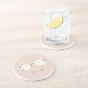 Dessous De Verre En Grès Lunettes à oreilles de lapin blanches roses sourir