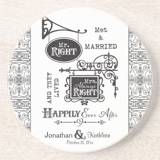 Dessous De Verre En Grès M. Right et Mme Always Right Mariage Mariage (Devant)