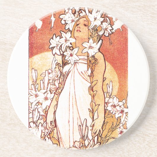 Dessous De Verre En Grès Madame Coaster de Nouveau d'art de Mucha (Devant)