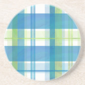 Dessous De Verre En Grès Madras Plaid Green et Blue (Devant)