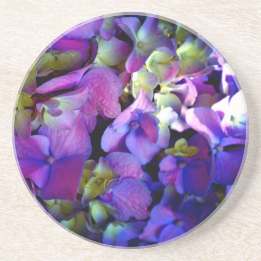 Dessous De Verre En Grès Magenta Purple bleu jaune Hydrangeas fleurs (Devant)