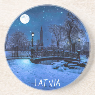 Dessous De Verre En Grès Magique nuit d'hiver avec ciel étoilé et pleine lu