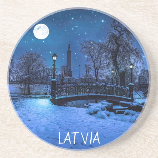 Dessous De Verre En Grès Magique nuit d'hiver avec ciel étoilé et pleine lu (Devant)