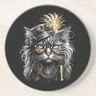 Dessous De Verre En Grès Magnifique chat Steampunk