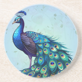 Dessous De Verre En Grès Magnifique Rond Paon