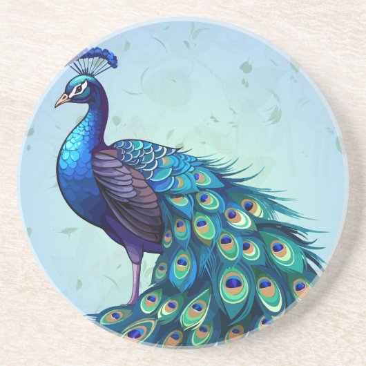 Dessous De Verre En Grès Magnifique Rond Paon (Devant)