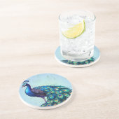Dessous De Verre En Grès Magnifique Rond Paon (Côté)