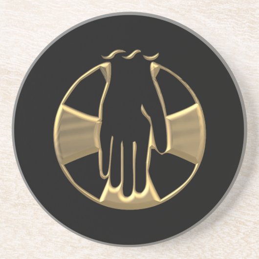 Dessous De Verre En Grès Main "3-D" en or de Dieu 1 (Devant)