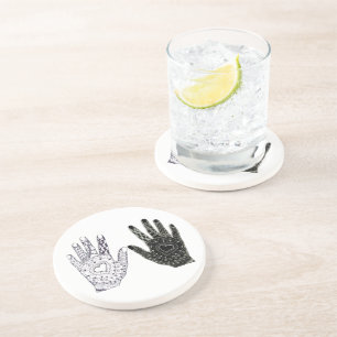 Dessous De Verre En Grès Main Tirée Coeur Doodled Mains