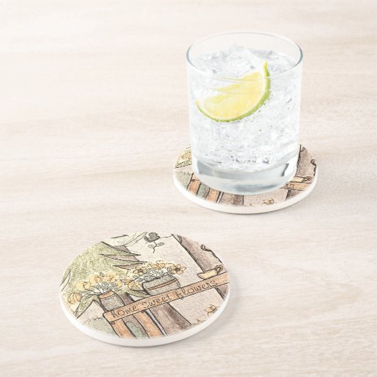 Dessous De Verre En Grès maison fleurs sucrées brûle brillant (Côté)