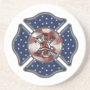 Dessous De Verre En Grès Maltais patriotique de sapeur-pompier