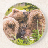 Dessous De Verre En Grès Mama bear nourrit ses deux petits, Lake Clark Nati (Devant)