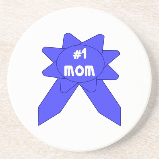 Dessous De Verre En Grès Maman numéro 1 Ruban Bleu (Devant)