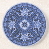 Dessous De Verre En Grès Mandala blanc et bleu chinois antique (Devant)