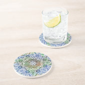 Dessous de verre en grès Mandala bleu et vert (Côté)