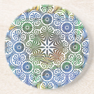 Dessous de verre en grès Mandala bleu et vert