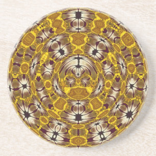 Dessous De Verre En Grès Mandala Bohème à Motif Floral Doré