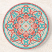 Dessous De Verre En Grès Mandala bohème orange et turquoise (Devant)