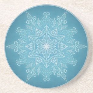 Dessous De Verre En Grès Mandala boho bleu turquoise moderne et tendance