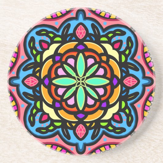 Dessous De Verre En Grès Mandala coloré (Devant)