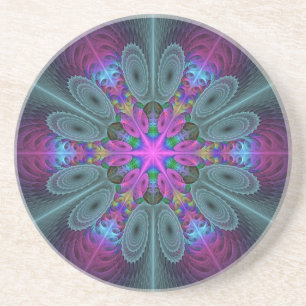Dessous De Verre En Grès Mandala Coloré Frappant Art Fractal Kaléidoscope