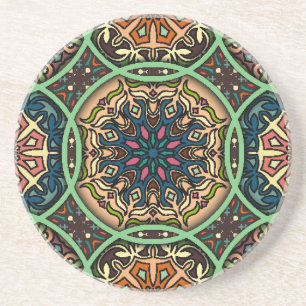Dessous De Verre En Grès Mandala coloré : Vintage main florale tirée
